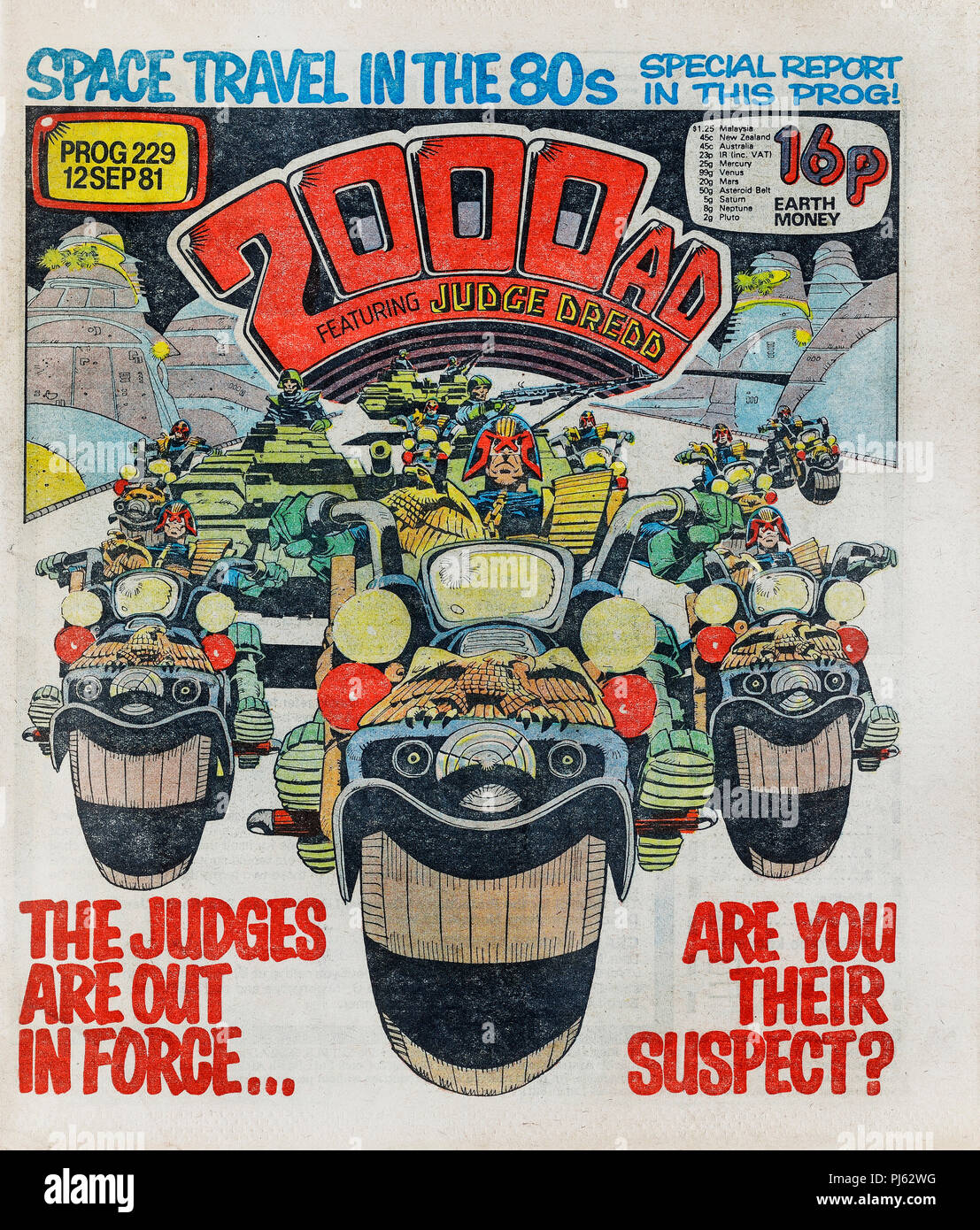 Coperchio anteriore del 2000 ANNUNCIO comic con Judge Dredd. Regno Unito, circa ottanta Foto Stock