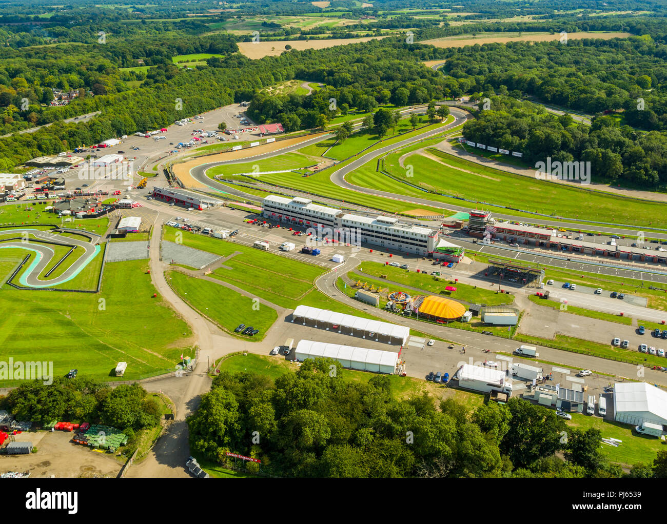 Vista aerea della gara di Brands Hatch circuito, Kent, Regno Unito Foto Stock