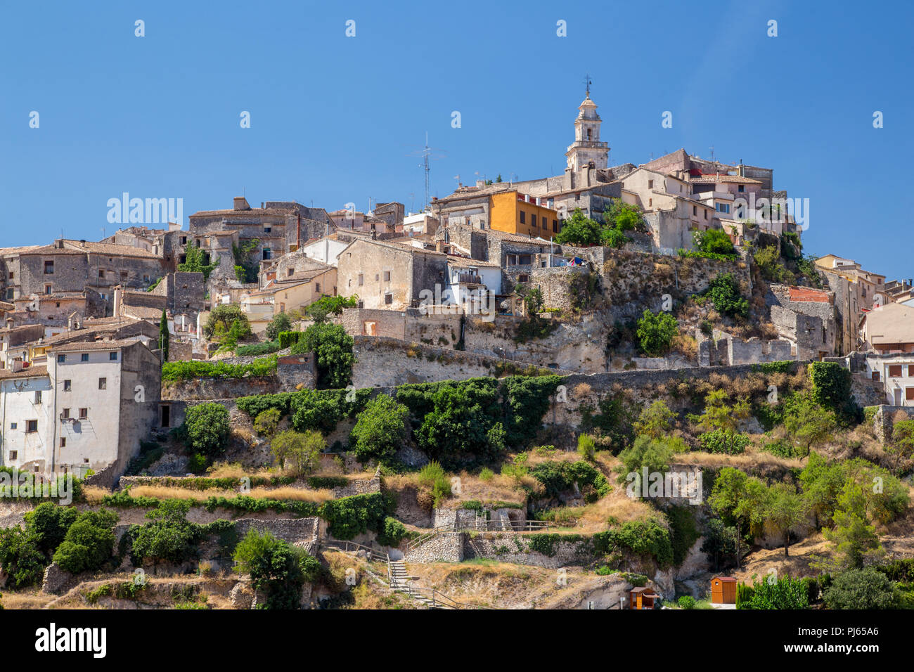 Bocairent hilltop vecchia città medievale, Comunità Valenciana, Spagna Foto Stock