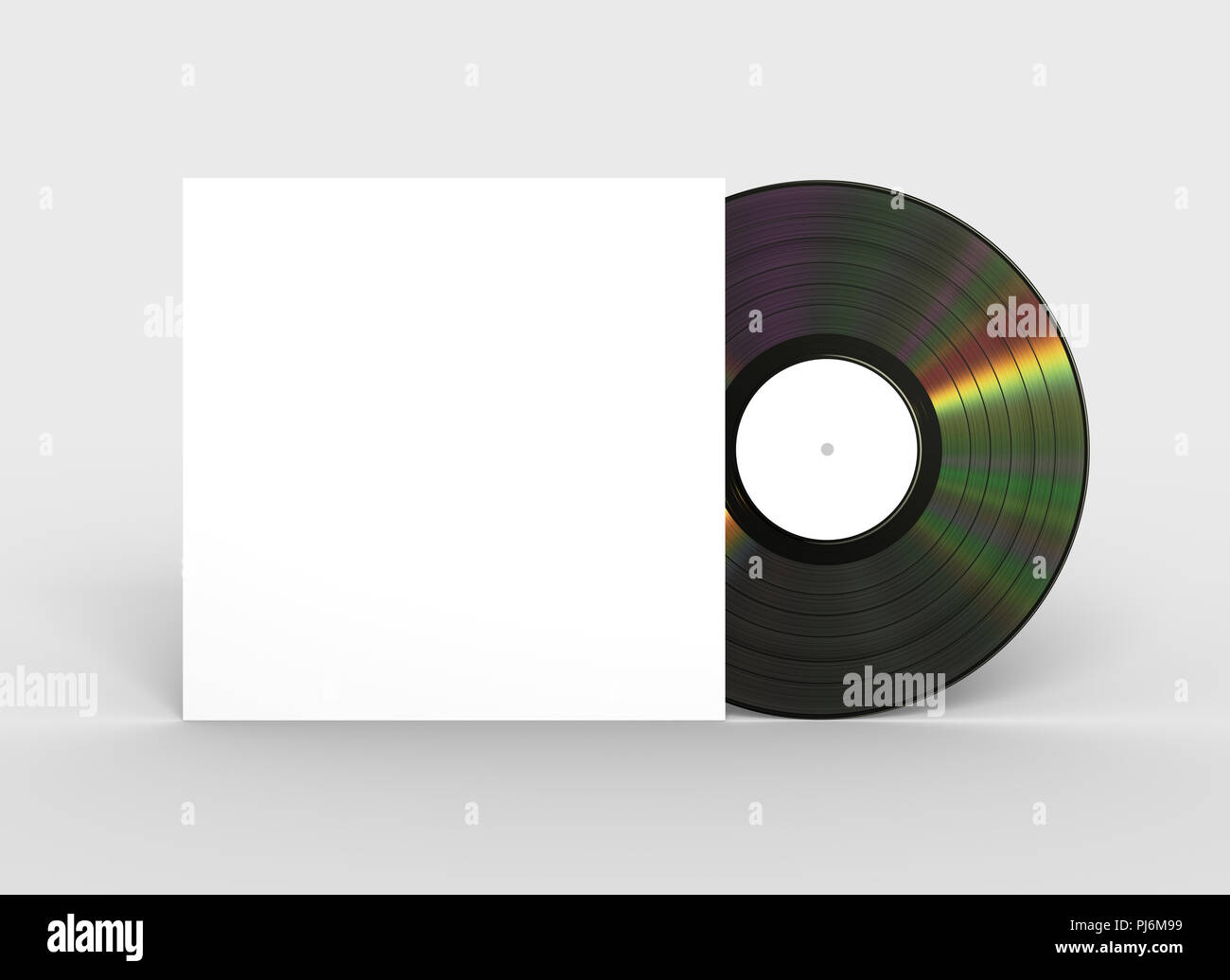 Dischi in Vinile e carta bianca caso. 3D'illustrazione. Foto Stock