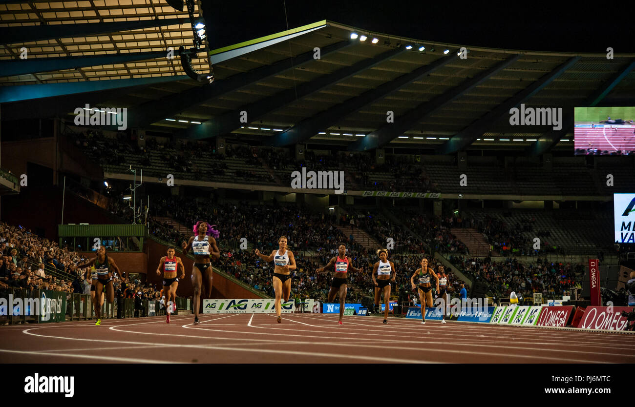 Bruxelles - Belgio, 31 ago 18. Manon Depuydt, Jamile Samuel, Jenna Prandini, Shaunae Miller - Uibo, Dafne Schippers, Shericka Jackson, Gabrielle Thoma Foto Stock