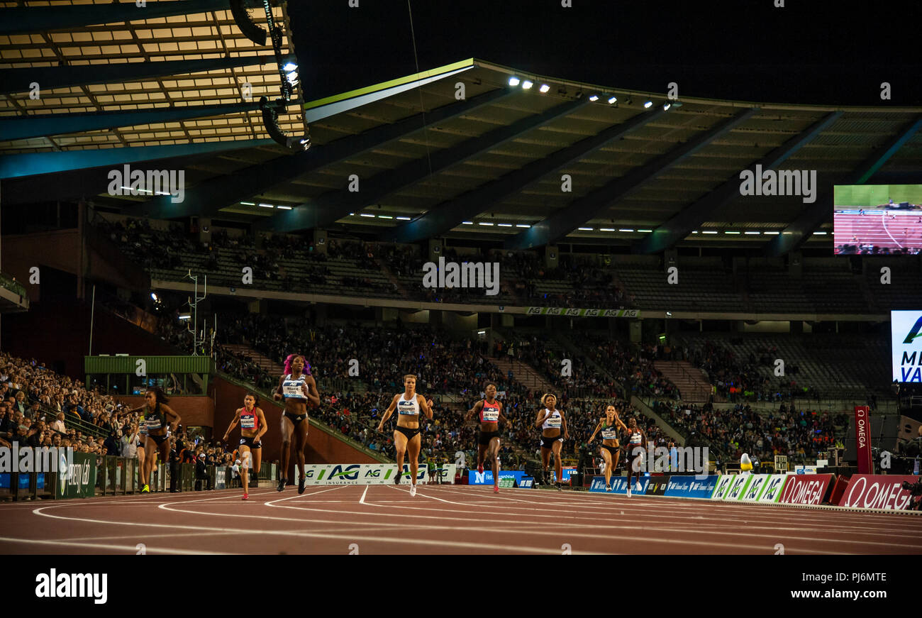 Bruxelles - Belgio, 31 ago 18. Manon Depuydt, Jamile Samuel, Jenna Prandini, Shaunae Miller - Uibo, Dafne Schippers, Shericka Jackson, Gabrielle Thoma Foto Stock