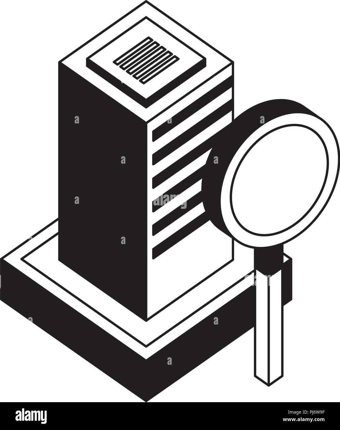 Server database centro lente di ingrandimento di rete illustrazione vettoriale Illustrazione Vettoriale