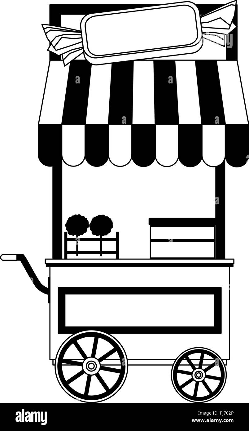 Cotone Zucchero carrello in bianco e nero Illustrazione Vettoriale