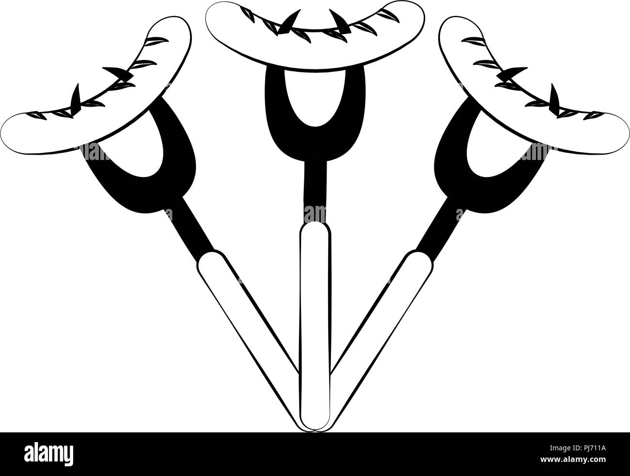 Salsicce sulle forche in bianco e nero Illustrazione Vettoriale
