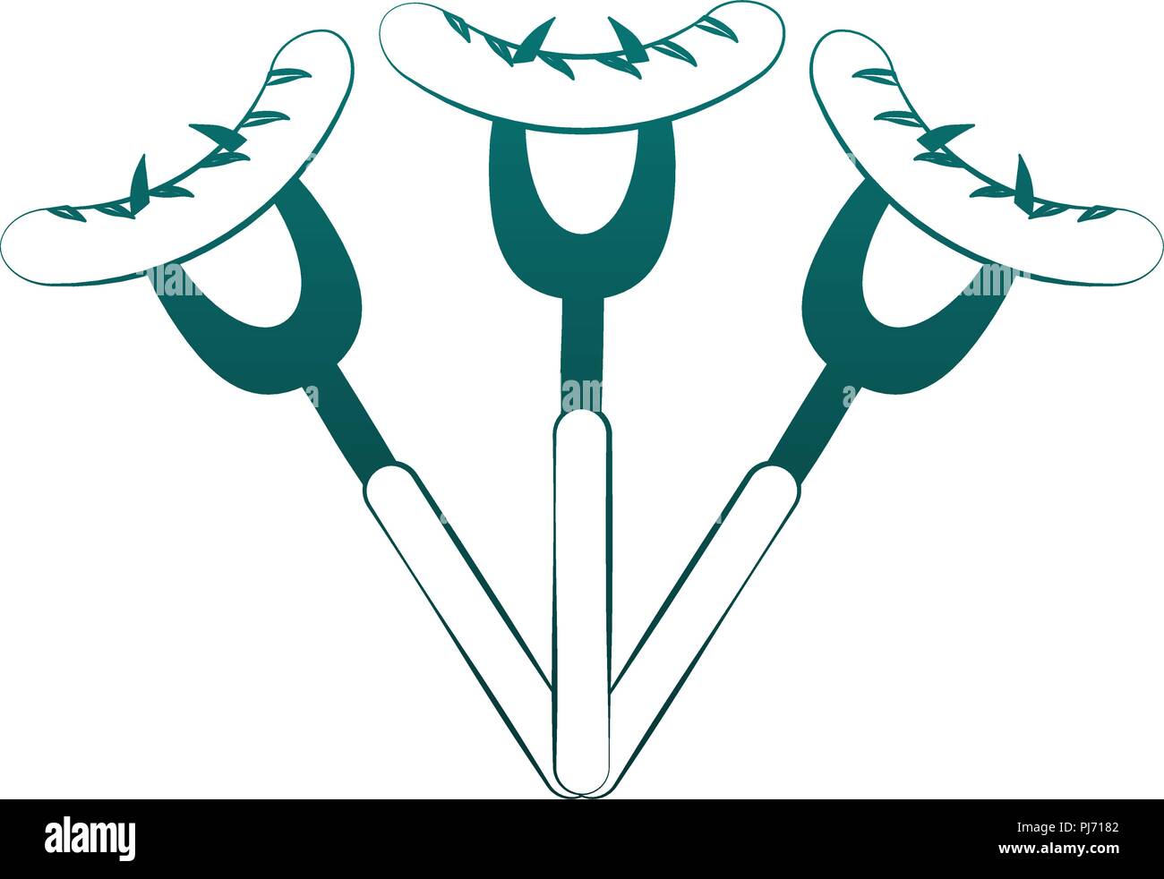 Salsicce sulle forche in linee blu Illustrazione Vettoriale