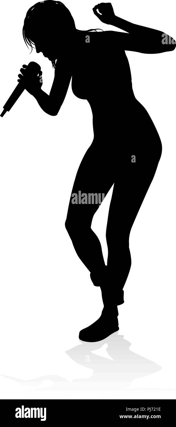 Cantante pop Country o Rock Star silhouette donna Illustrazione Vettoriale