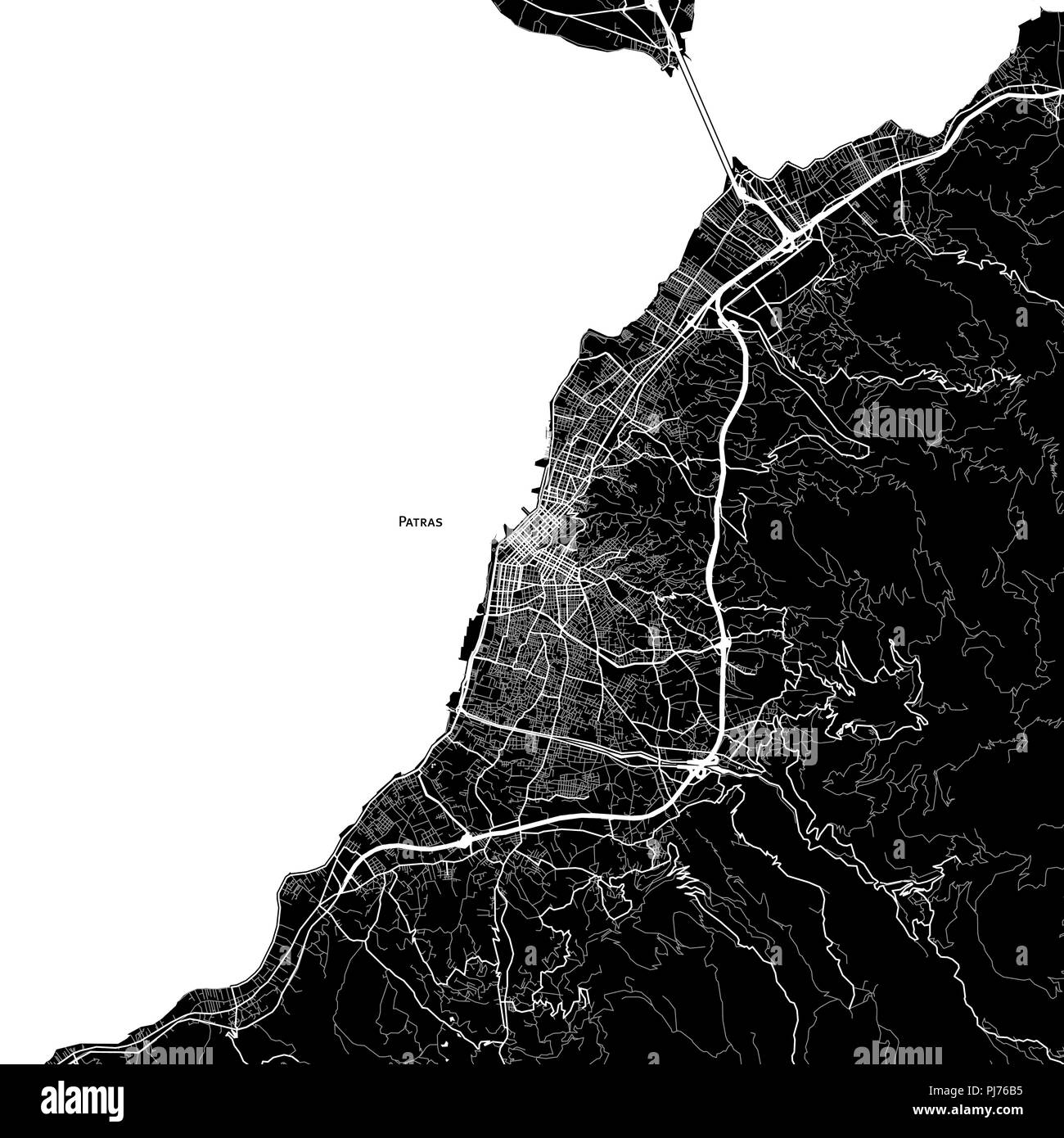 Mappa Area di Patrasso, in Grecia. Sfondo scuro versione per una infografica e progetti di marketing. Illustrazione Vettoriale