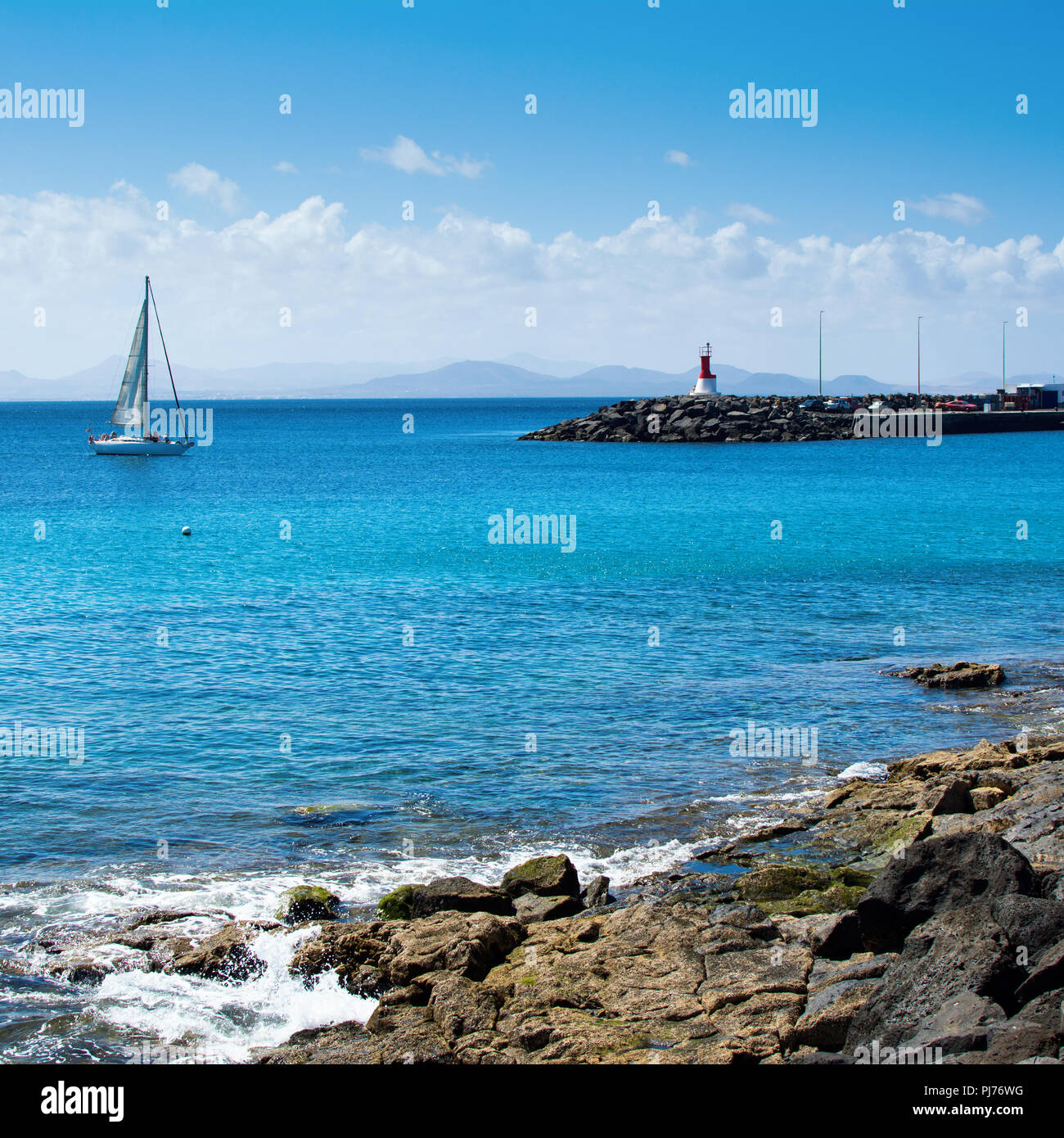 Playa Dorada Beach in Playa Blanca, nella parte meridionale di Lanzarote, Isole canarie, Spagna Foto Stock