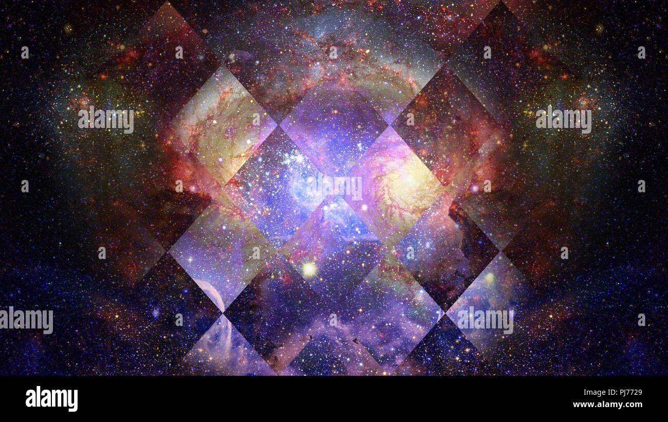 Universo, nebulosa galassia e la Geometria Sacra collage. Abstract lo spazio esterno. Gli elementi di questa immagine fornita dalla NASA. Foto Stock