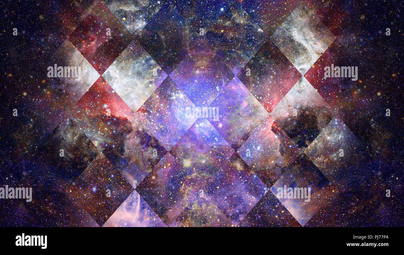 Universo, nebulosa galassia e la Geometria Sacra collage. Abstract lo spazio esterno. Gli elementi di questa immagine fornita dalla NASA. Foto Stock