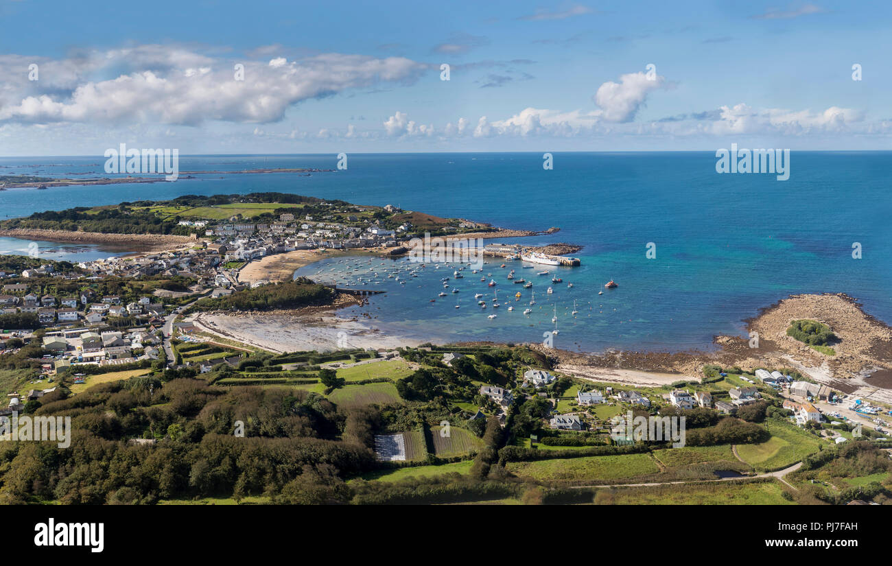 St Mary's dall'aria; Isole Scilly; Regno Unito Foto Stock