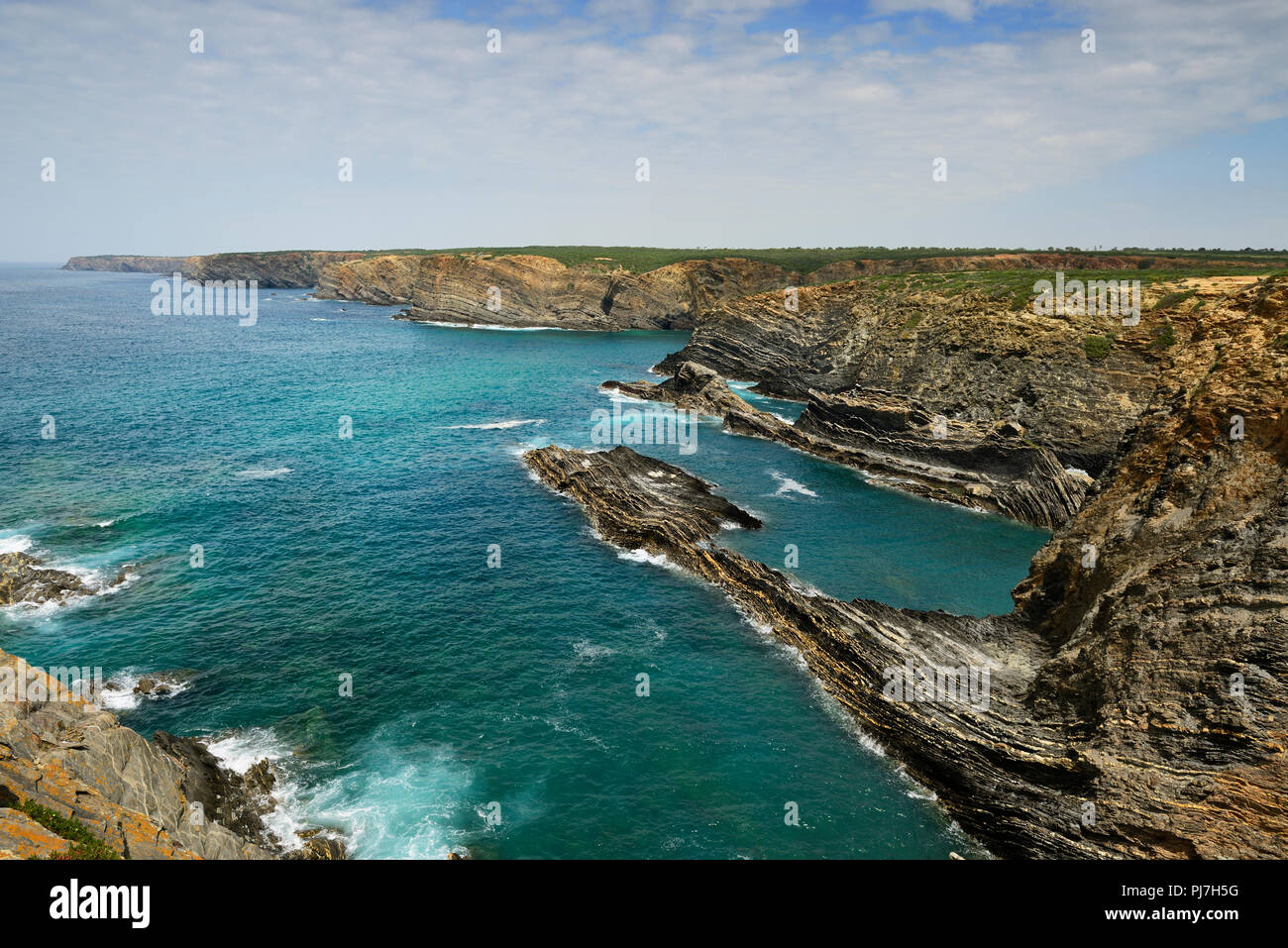 Le formazioni rocciose. Parque Natural do Sudoeste Alentejano e Costa Vicentina, la più selvaggia costa atlantica in Europa. Algarve Portogallo Foto Stock
