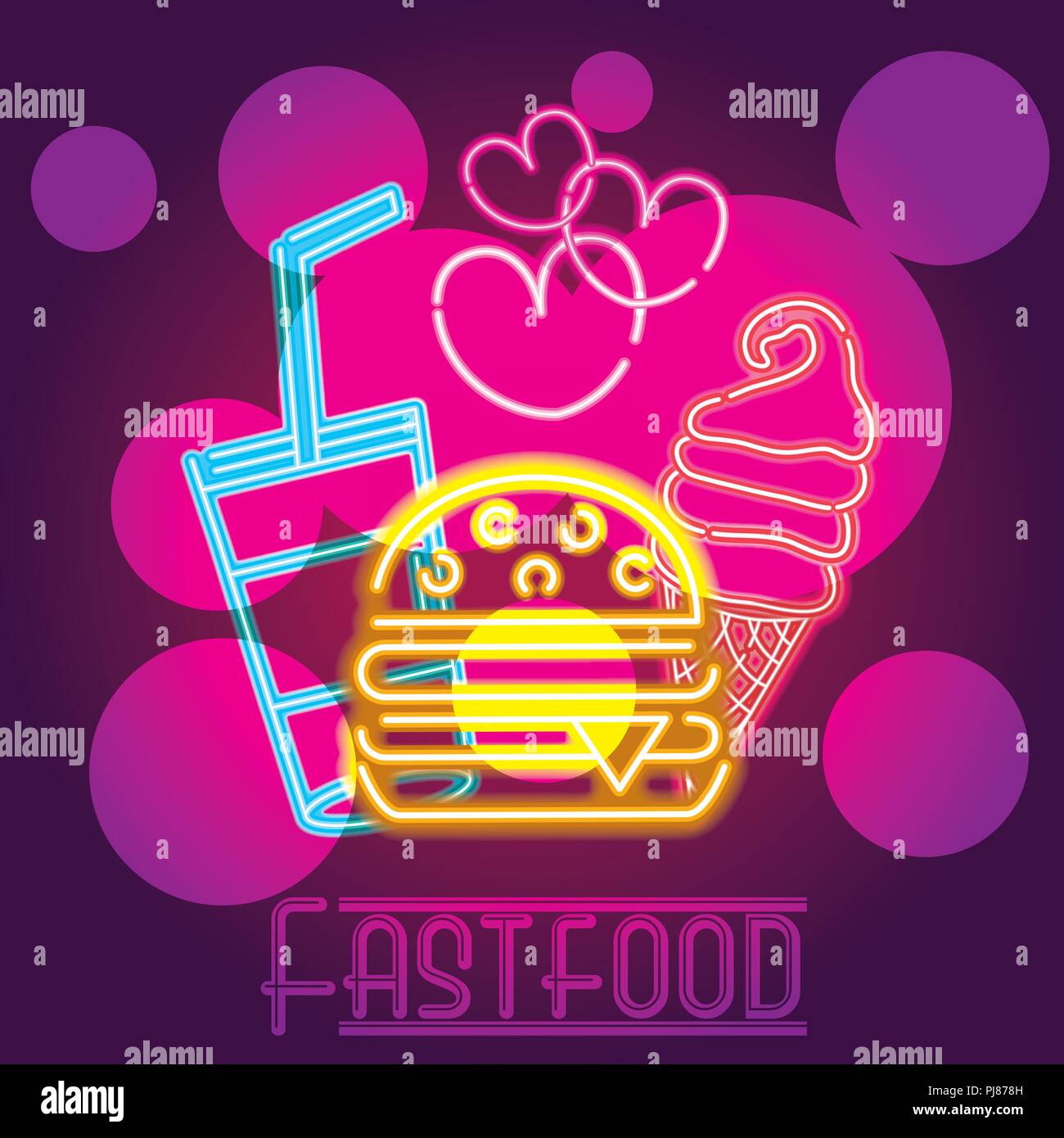 Fast food segno al neon Illustrazione Vettoriale