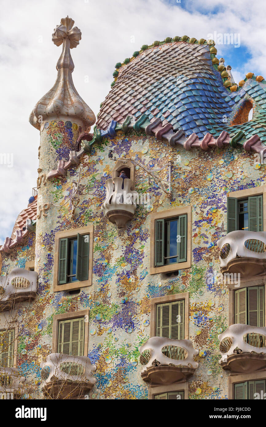 Barcellona, Spagna - 26 Marzo 2018: vista esterna della Casa Batllo a Barcellona. Foto Stock
