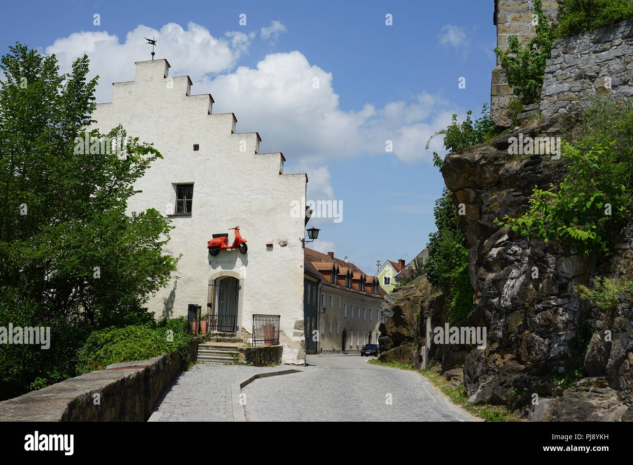 Straße a Schärding, Barockstadt am Inn, Innviertel, Oberösterreich Foto Stock