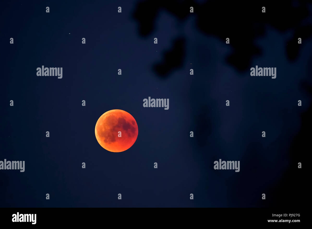 Completa eclissi lunare nell'7/27/2018 ad Amburgo, Totale Mondfinsternis am 27.07.2018 in Amburgo Foto Stock