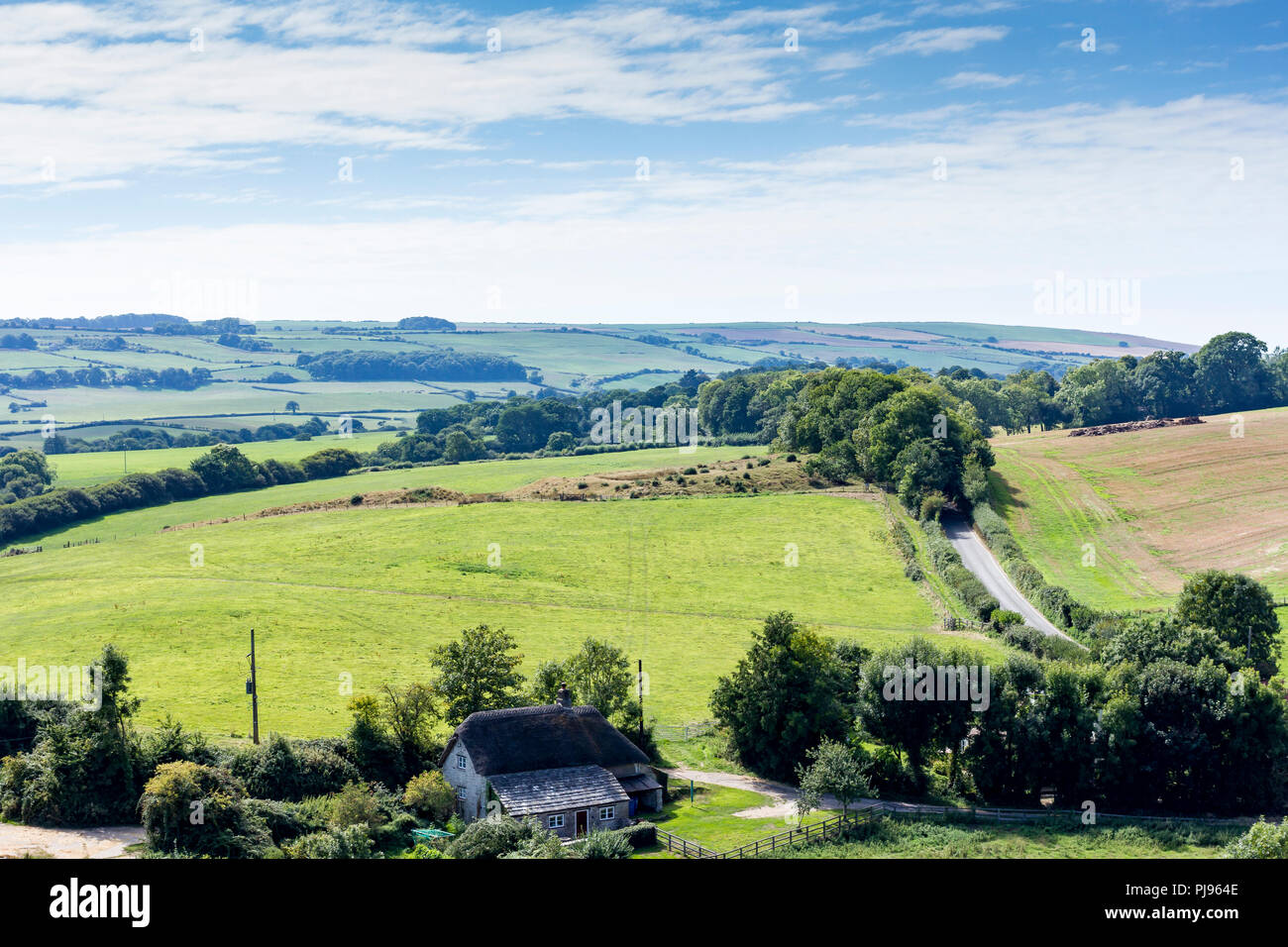 Vista della campagna di Dorset, Isle of Purbeck in estate, England, Regno Unito Foto Stock