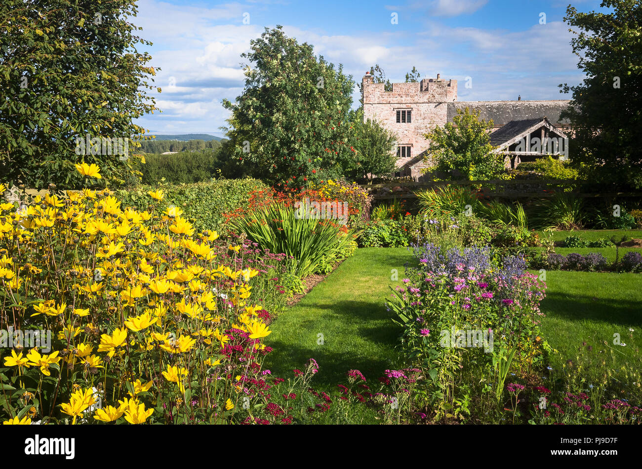 Un misto di confine di fiori nel giardino di taglio a Blencowe Hall Cumbria Inghilterra England Regno Unito Foto Stock