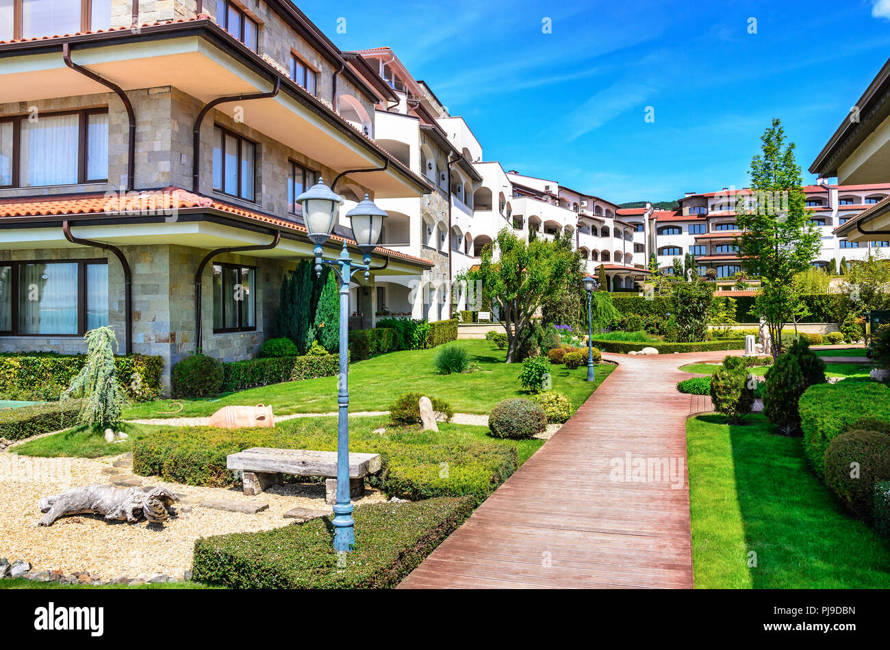 Complesso turistico nel resort di San Vlas, Bulgaria. Foto Stock