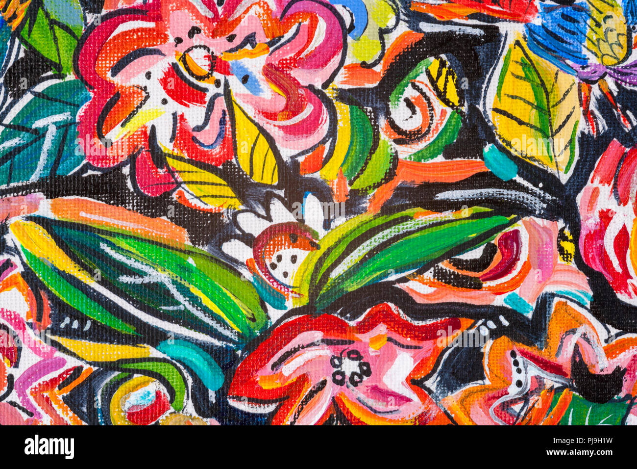 Dettagli Di Dipinti Acrilico Che Mostra Colore Texture E Tecniche Fiori Espressionistici Disegno Di Tessuto Foto Stock Alamy