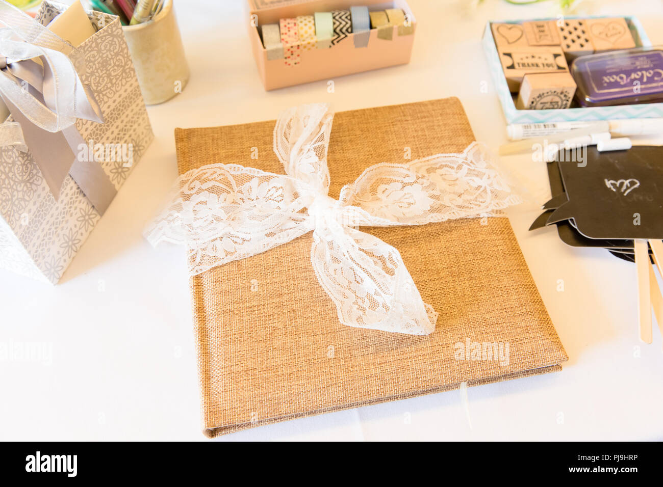 Tela Wedding Guest Book e Photo Booth accessori Foto Stock