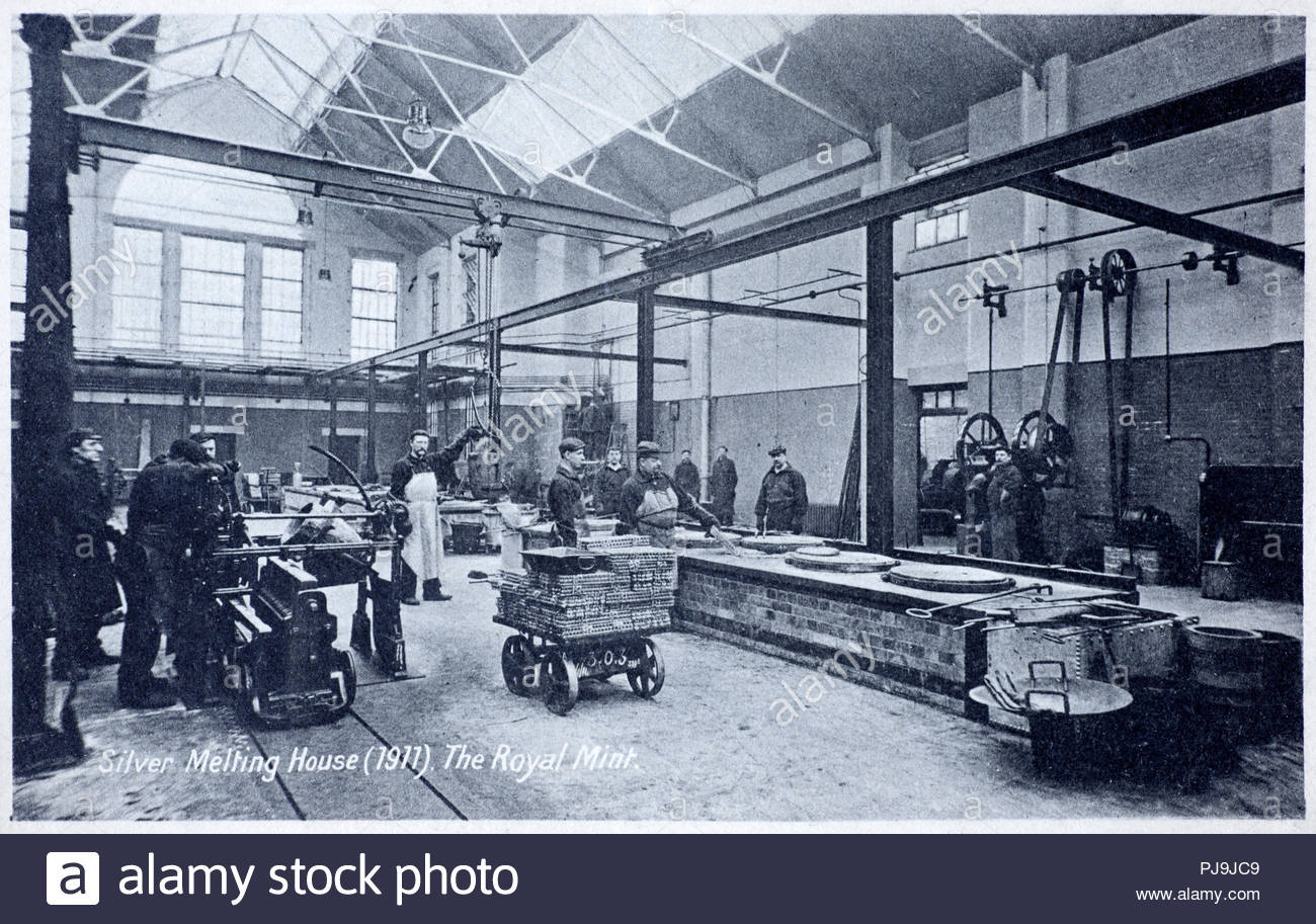 Argento Casa di fusione, il Royal Mint, vintage vera cartolina Fotografia 1911 Foto Stock