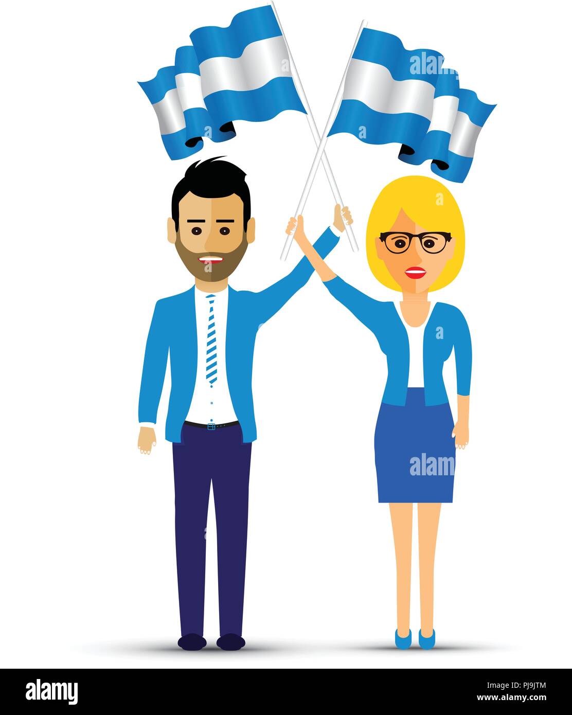 L uomo e la donna sventolando bandiere Argentina Illustrazione Vettoriale