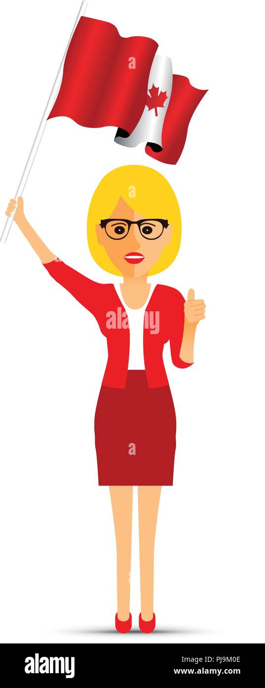 Donna canadese sventola una bandiera Illustrazione Vettoriale