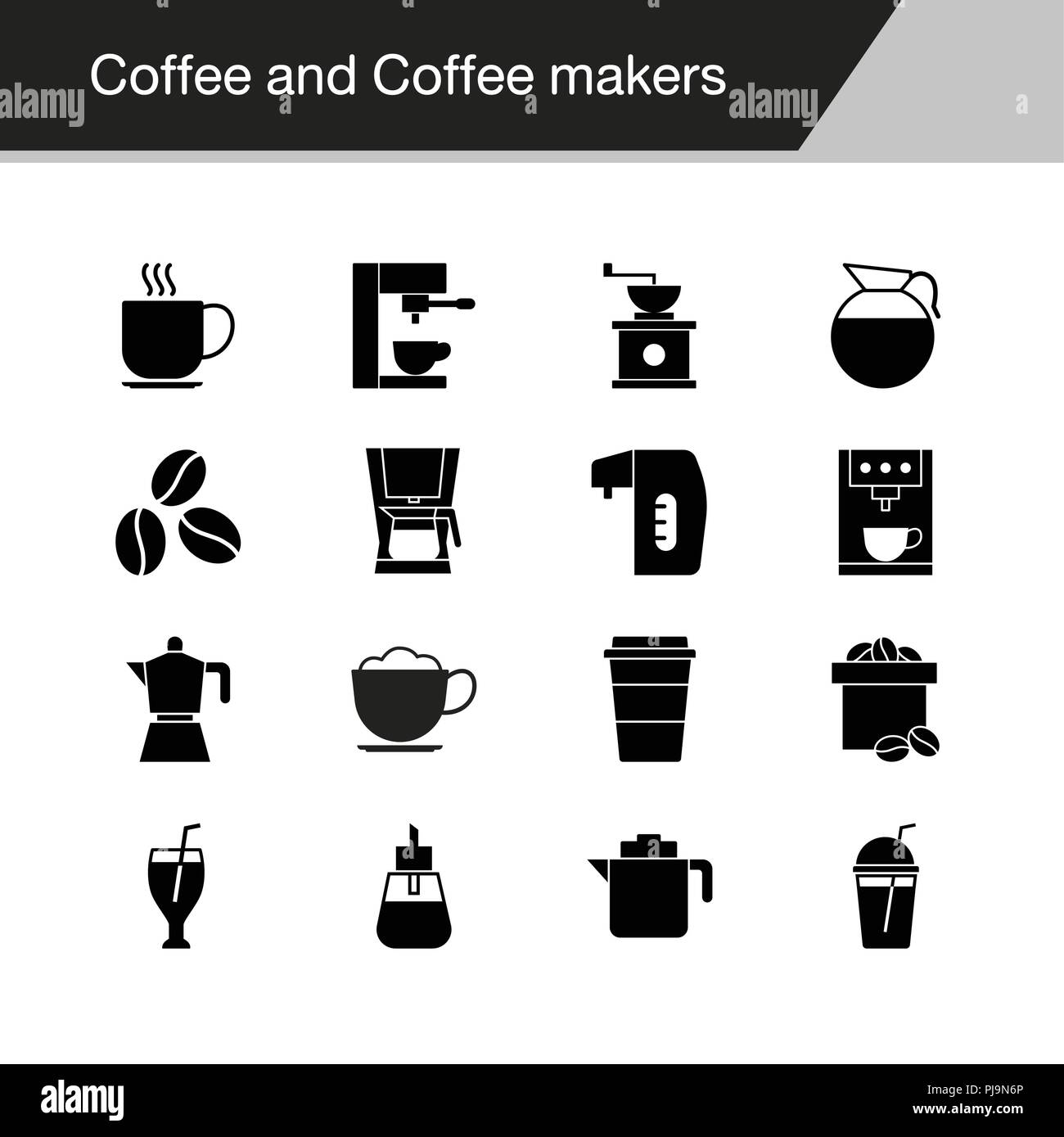 Caffè e caffè icone. Design per un coffee shop, applicazione mobile, web design, infographics. Illustrazione Vettoriale. Illustrazione Vettoriale