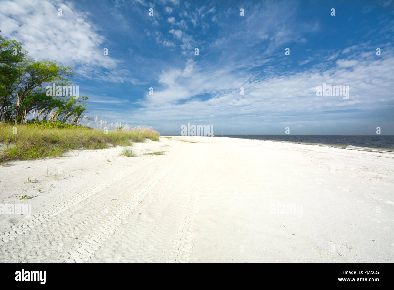Vaste distese di spiaggia di sabbia che si trova al punto di fagioli, la punta più settentrionale di Anna Maria Island, FL Foto Stock