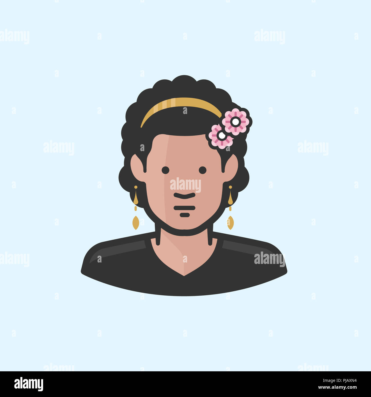 Brunette donna con archetto di fiori e orecchini Foto Stock