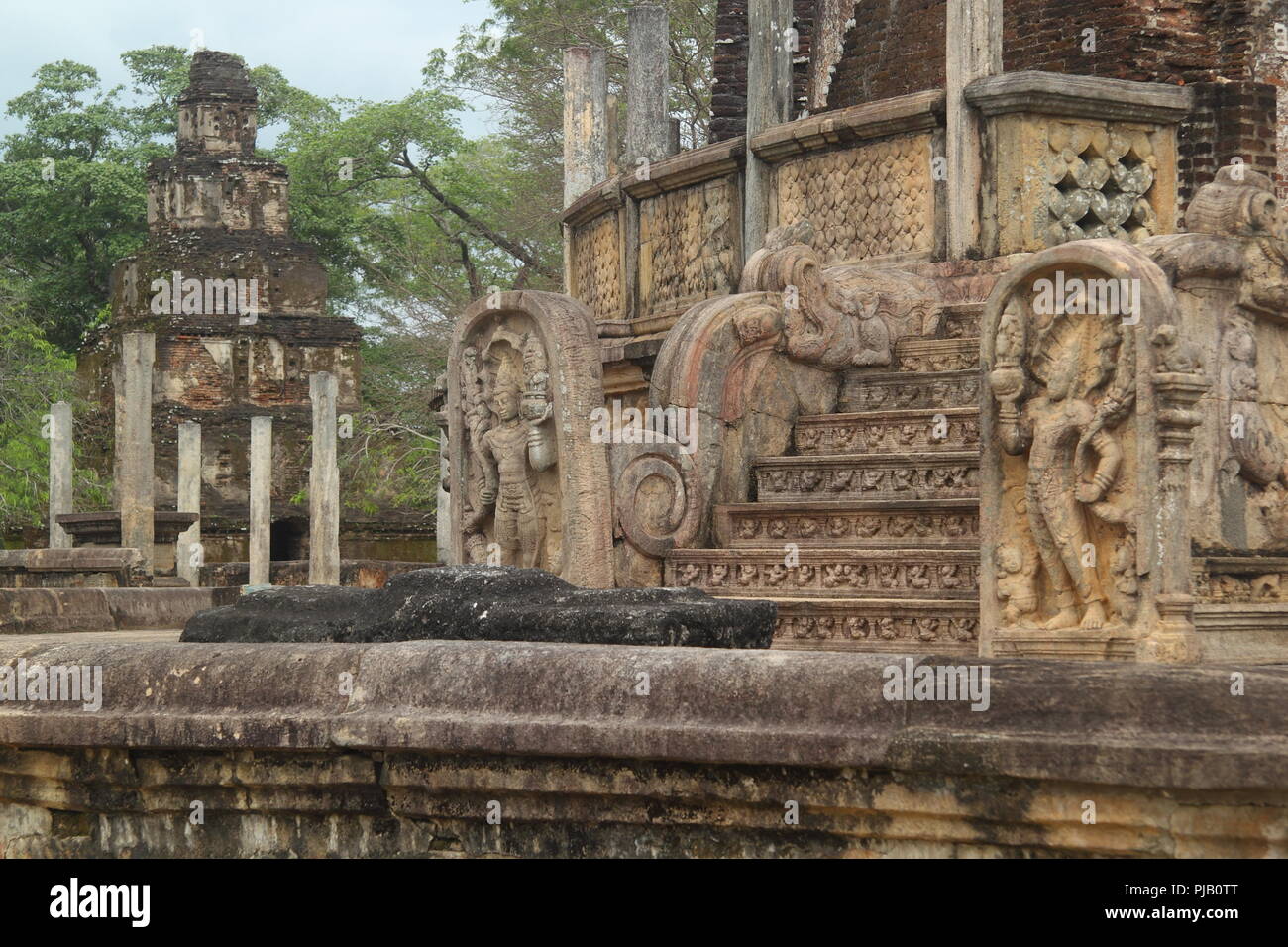 Antiche rovine in Sri Lanka jungle (Polonnaruwa, Vatadage) Foto Stock