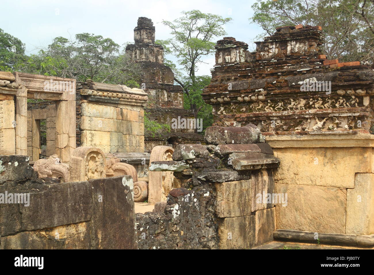 Antiche rovine in Sri Lanka jungle (Polonnaruwa, Vatadage) Foto Stock