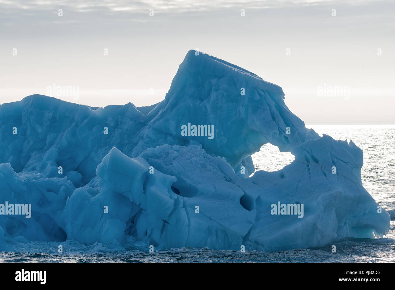 Primo piano di un iceberg in fusione vicino a Bråsvellbreen, ghiaccio artico cappuccio Austfonna , Nordaustlandet, Arcipelago Svalbard, Norvegia. Foto Stock