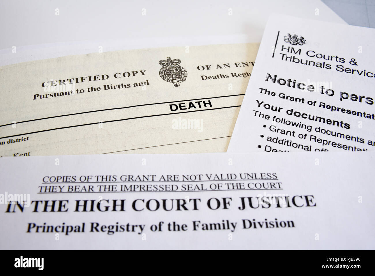 Certificato di morte. Carte. La documentazione. Documenti. L Alta Corte di giustizia, Registro principale della famiglia divisione, UK ufficiale del governo Foto Stock