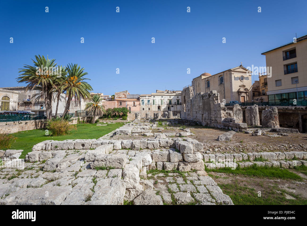 Rovine del tempio di Apollo od a Siracusa (Siracusa) Sicilia Foto Stock