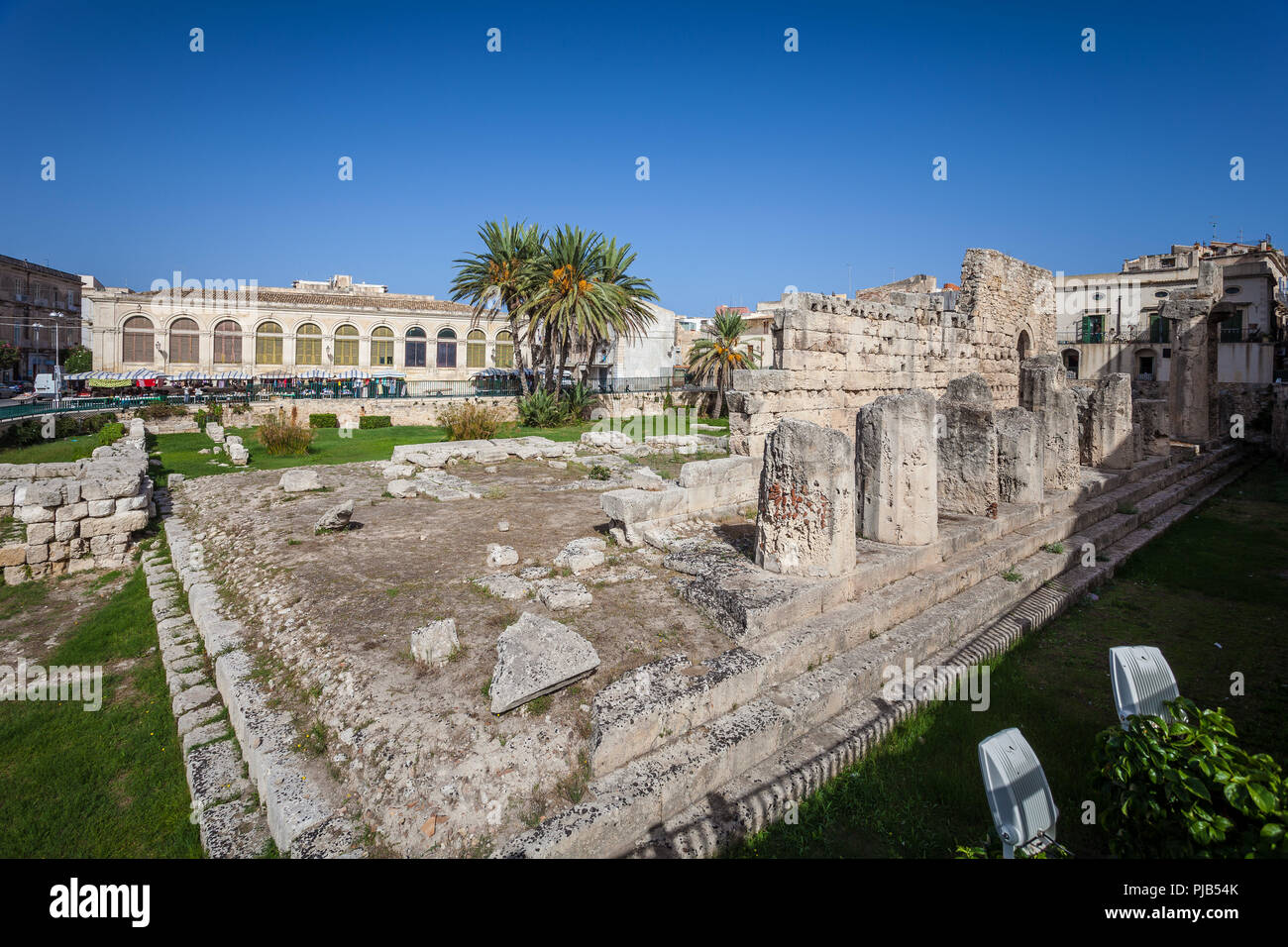Rovine del tempio di Apollo od a Siracusa (Siracusa) Sicilia Foto Stock