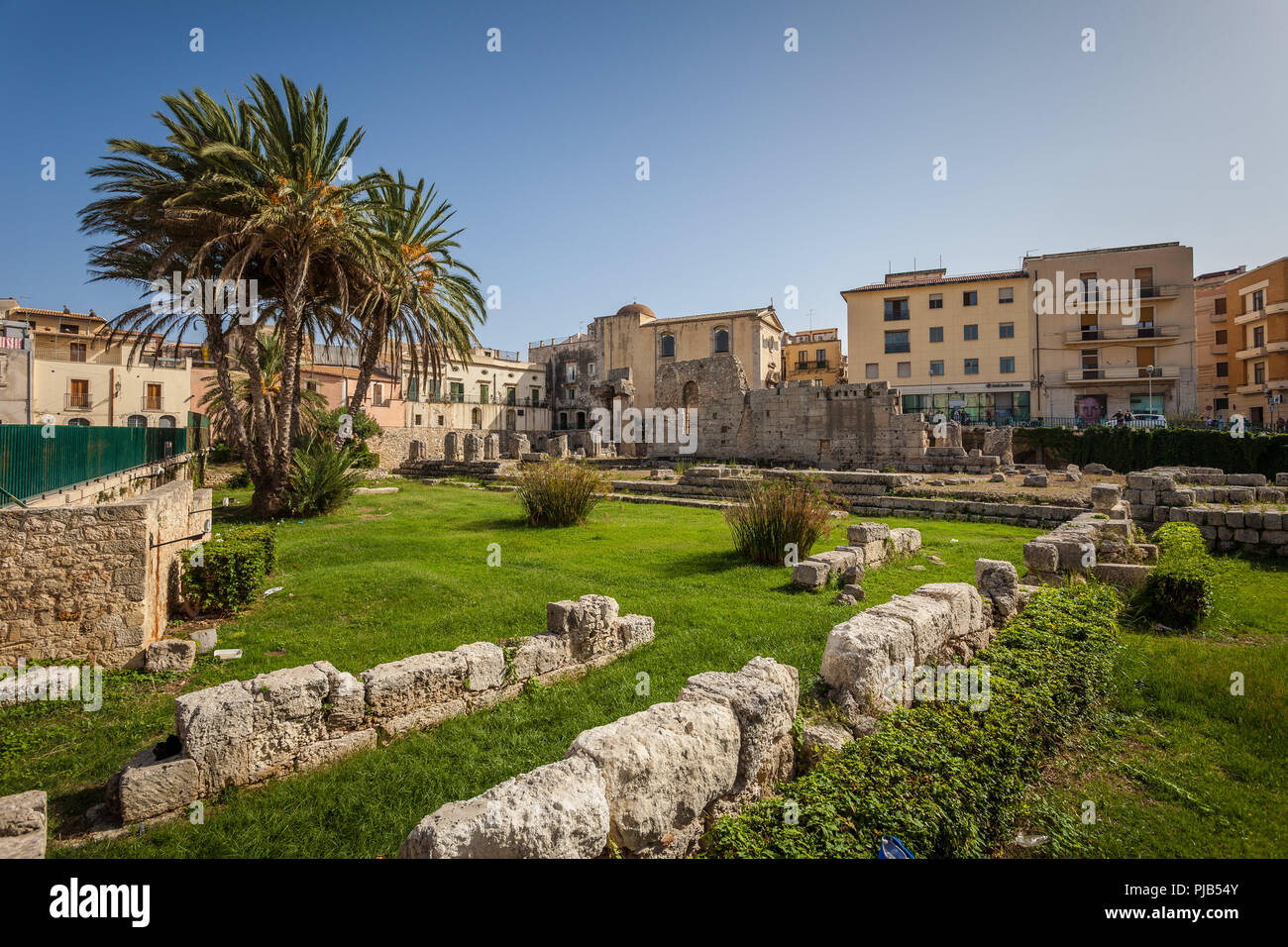 Rovine del tempio di Apollo od a Siracusa (Siracusa) Sicilia Foto Stock