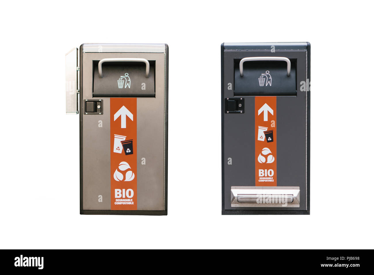 Una serie di moderne smart cassonetti per la raccolta dei rifiuti per il loro ulteriore smaltimento. Isolato su sfondo bianco. Nuove tecnologie per la garbage collection. Foto Stock Una serie di moderne smart cassonetti per la raccolta dei rifiuti per il loro ulteriore smaltimento. Isolato su sfondo bianco. Nuove tecnologie per la garbage collection. Foto Stock