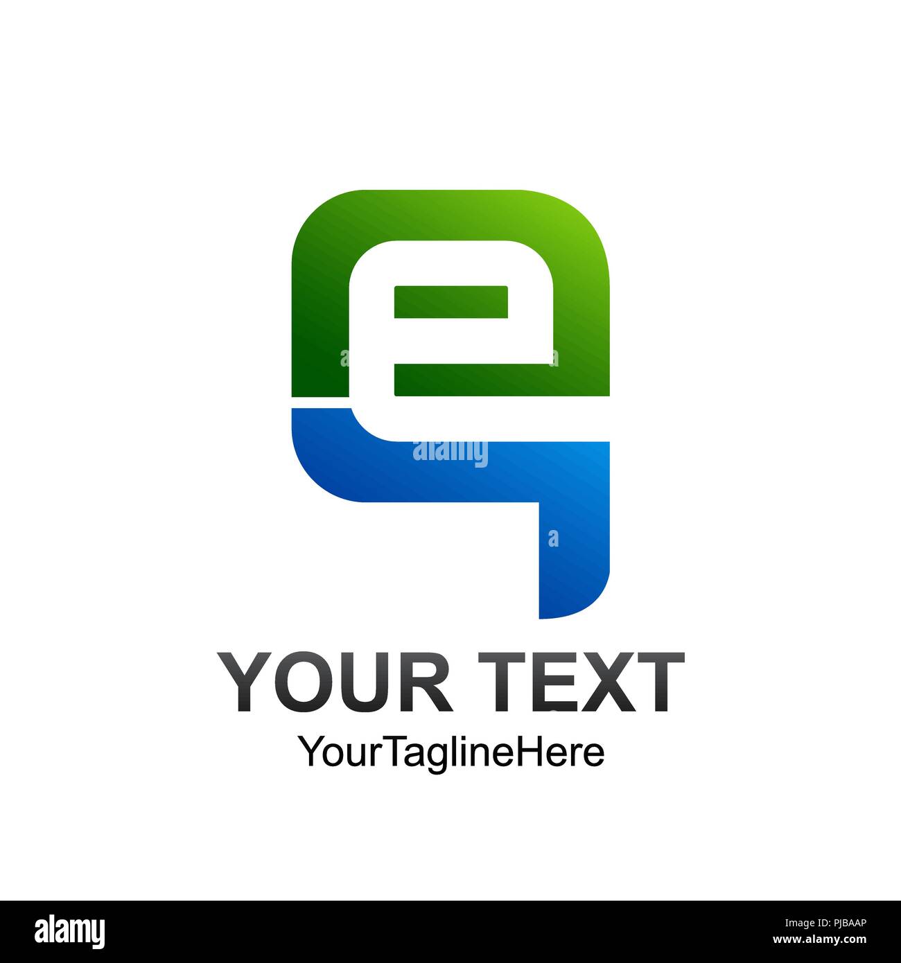 Lettera iniziale eq modello logo colorato in blu verde quadrato curvo design per il business e l'identità aziendale Illustrazione Vettoriale