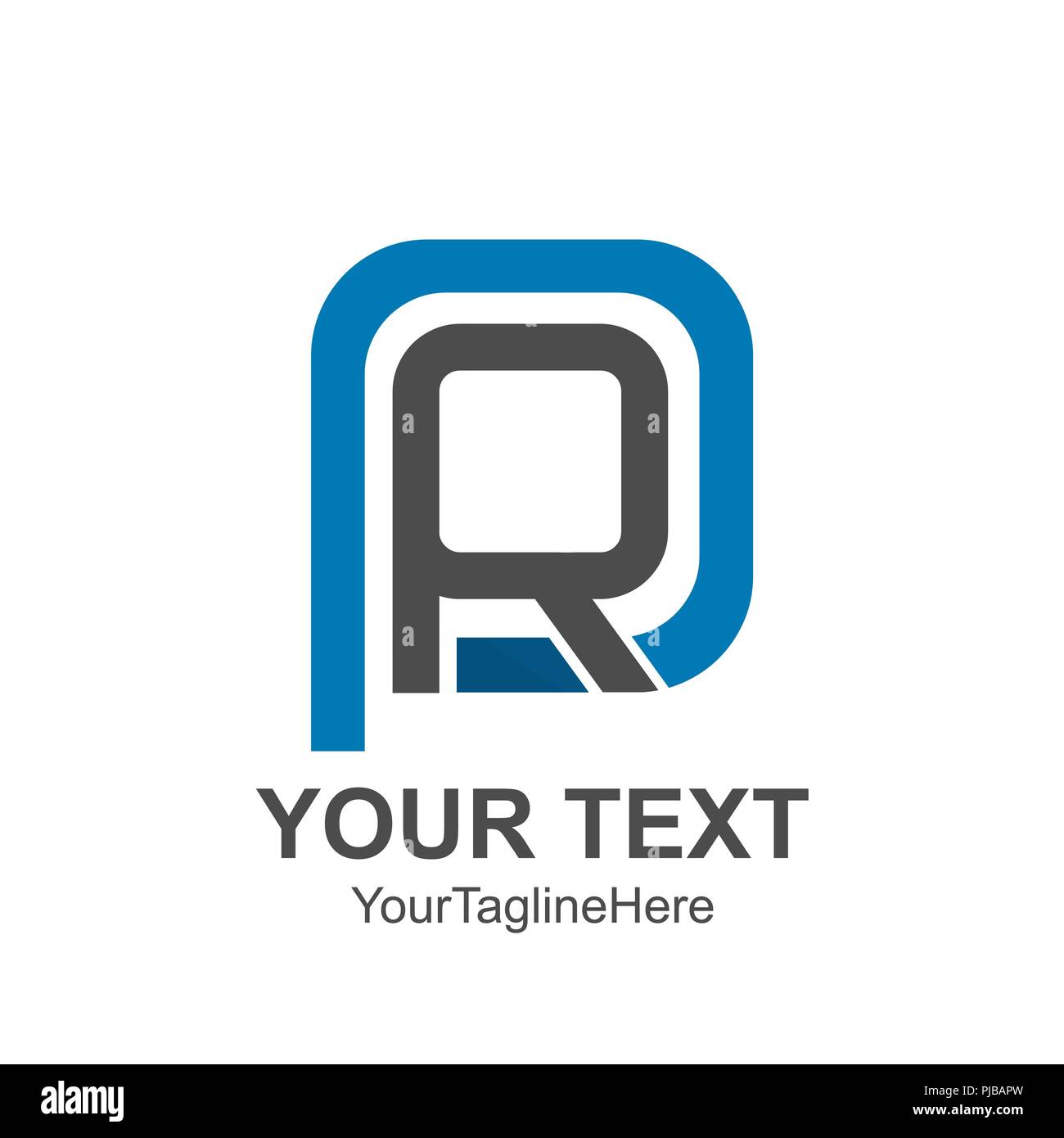 Lettera iniziale PR o RP logo colorato modello grigio blu curvo design quadrato per il business e l'identità aziendale Illustrazione Vettoriale