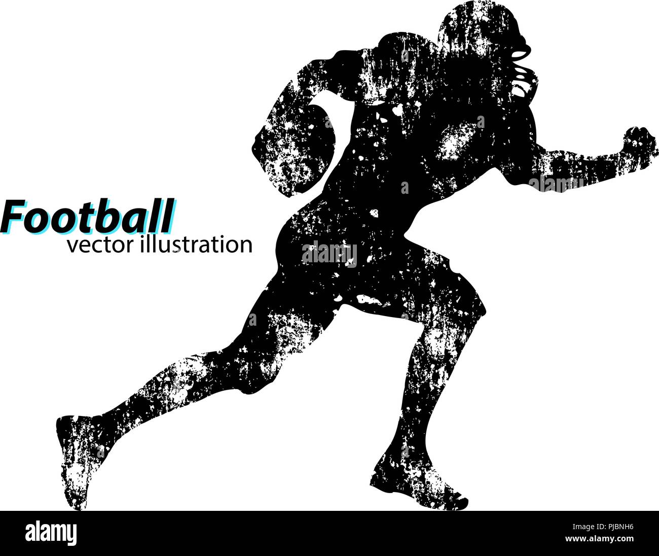 Silhouette di un giocatore di calcio. Sfondo e Testo su uno strato separato, il colore può essere cambiato in un solo clic. Rugby. Football americano Illustrazione Vettoriale