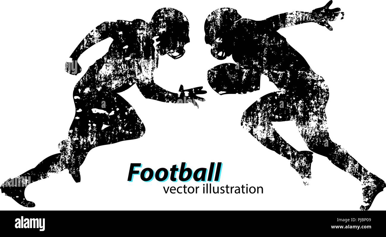 Silhouette di un giocatore di calcio. Sfondo e Testo su uno strato separato, il colore può essere cambiato in un solo clic. Rugby. Football americano Illustrazione Vettoriale