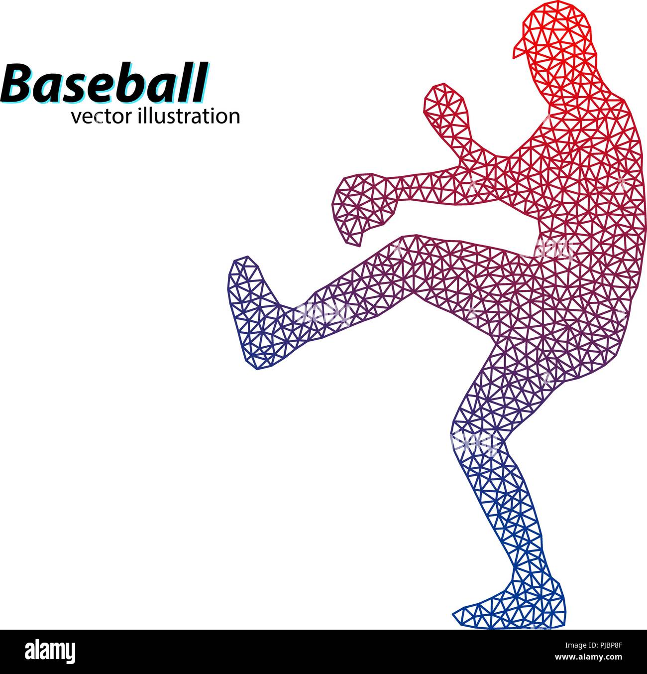 Silhouette di un giocatore di baseball dal triangolo. Il testo su un livello separato, il colore può essere cambiato in un solo clic Illustrazione Vettoriale