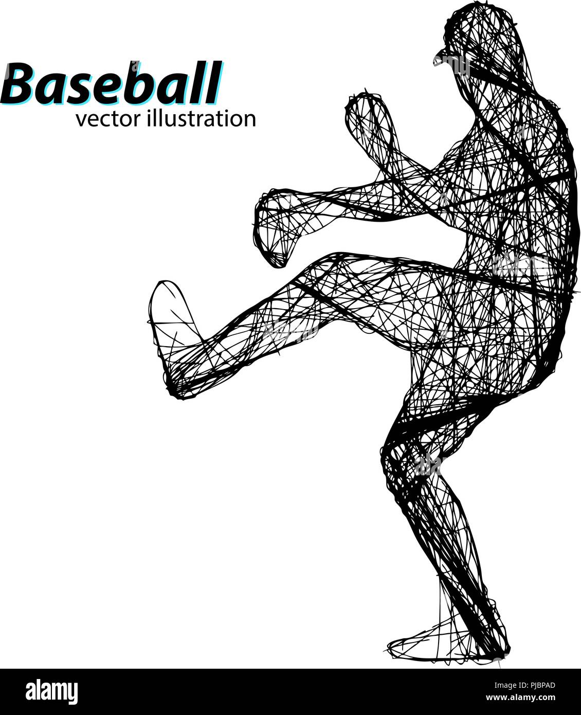 Silhouette di un giocatore di baseball. Il testo su un livello separato, il colore può essere cambiato in un solo clic Illustrazione Vettoriale