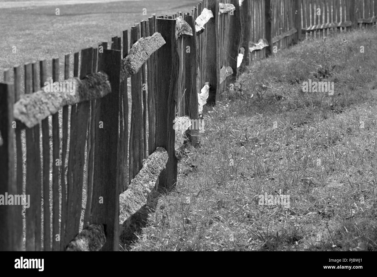 Immagine in bianco e nero di un tradizionale in legno Picket Fence Foto Stock