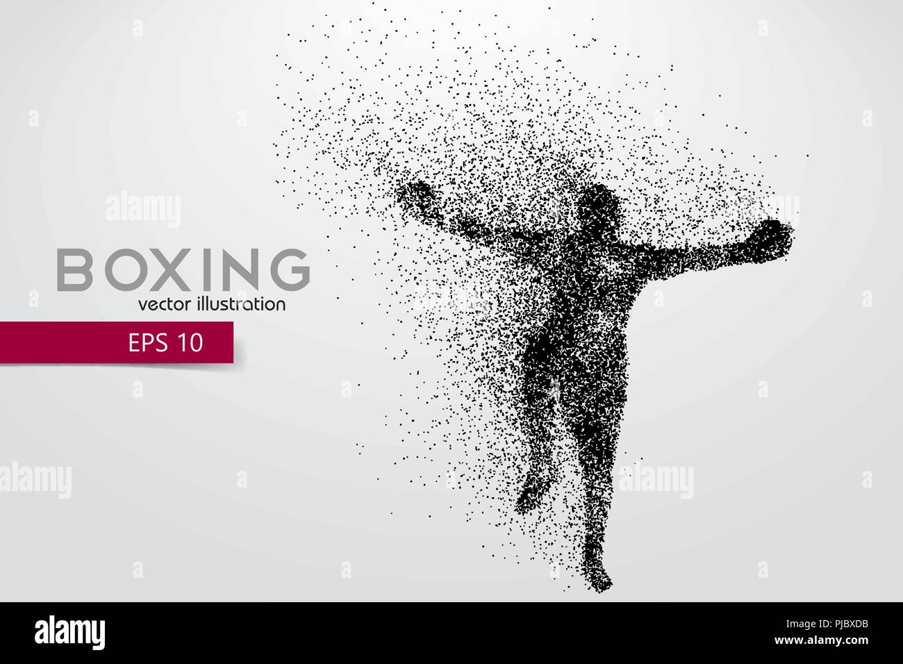 Silhouette Boxer da particelle. Sfondo e Testo su uno strato separato, il colore può essere cambiato in un solo clic. Illustrazione Vettoriale