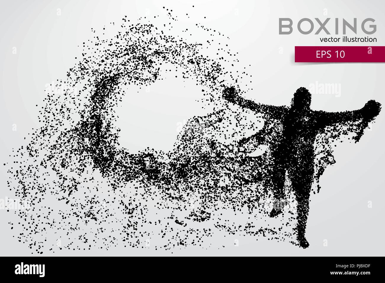 Silhouette Boxer da particelle. Sfondo e Testo su uno strato separato, il colore può essere cambiato in un solo clic. Illustrazione Vettoriale