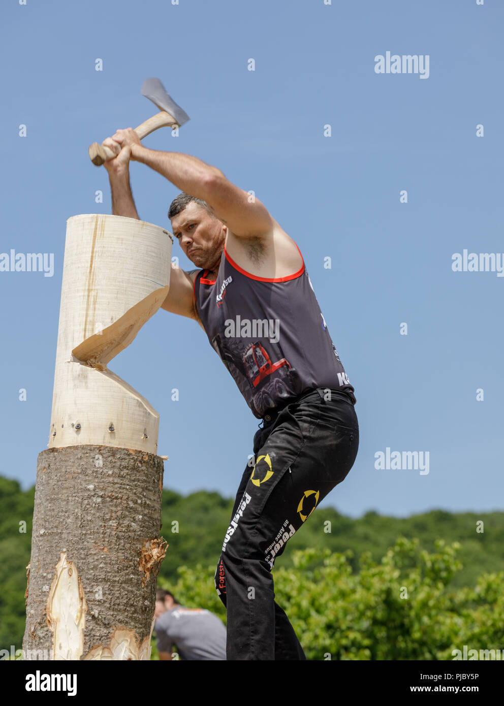 Lumberjack concorrenza, Cherry Valley giochi all'aperto, Otsego County, nello Stato di New York. Foto Stock